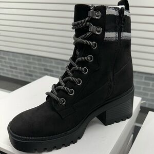 Black faux suede Army Combat Boot - Stylish - Low Heel